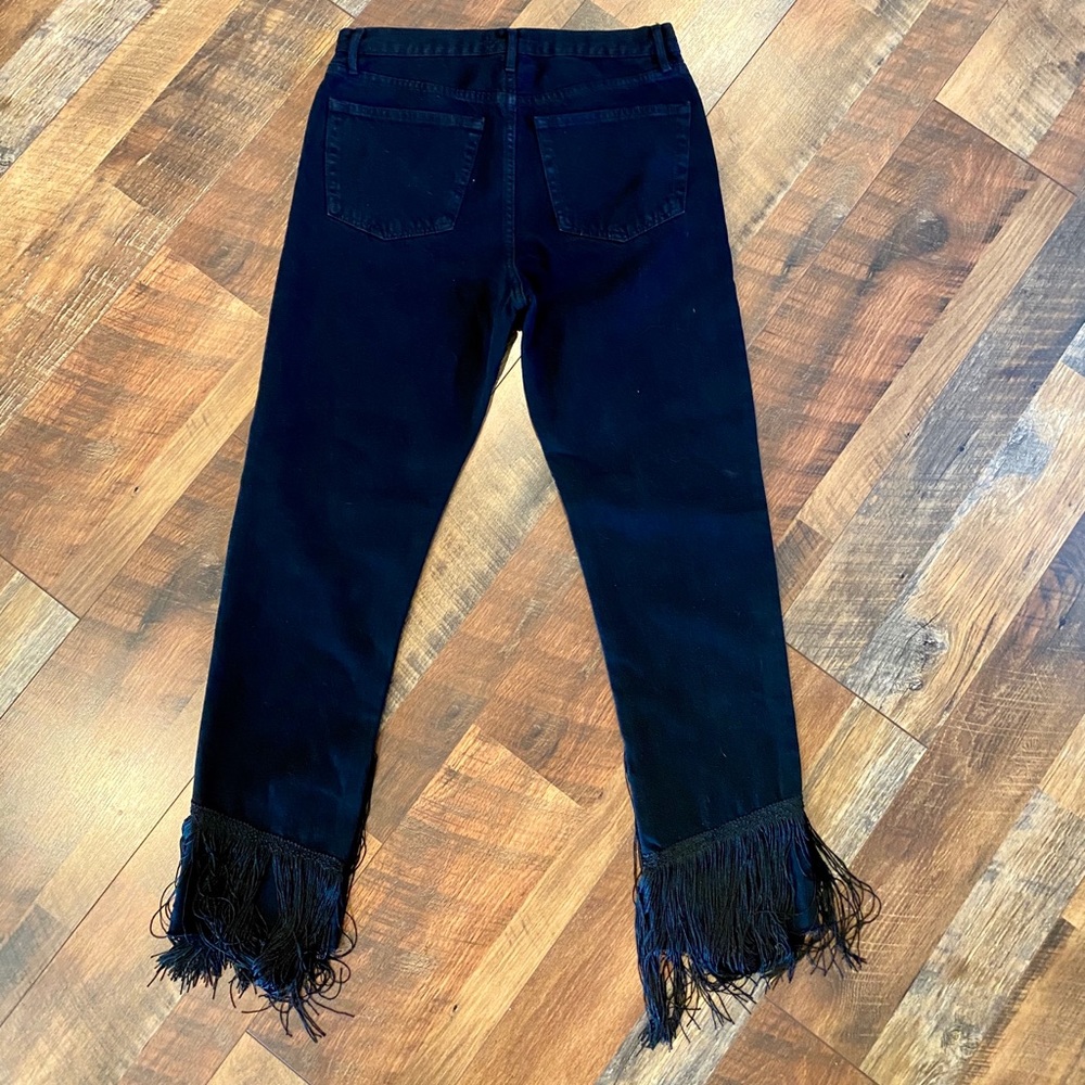 ZARA The Vintage High Waisted Black Fringe Jeans - Picture 5 of 10